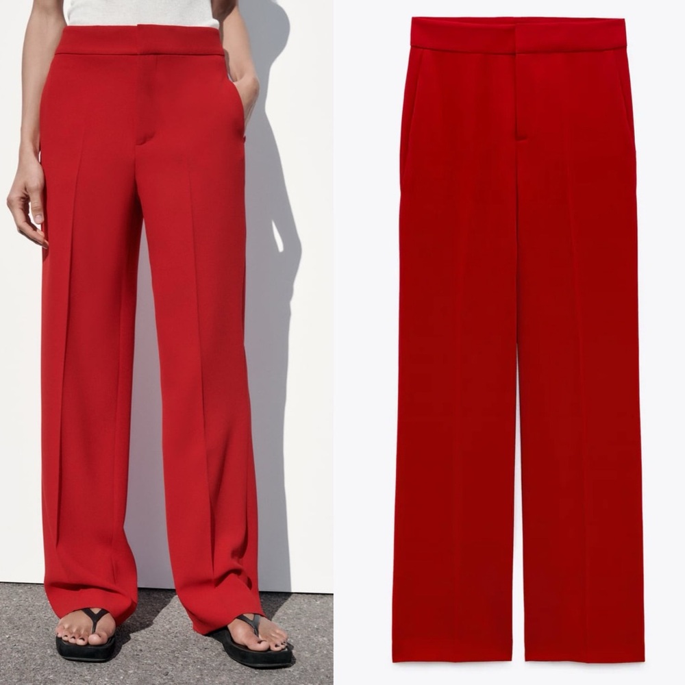 Zara NWT red straight leg dress pants trousers